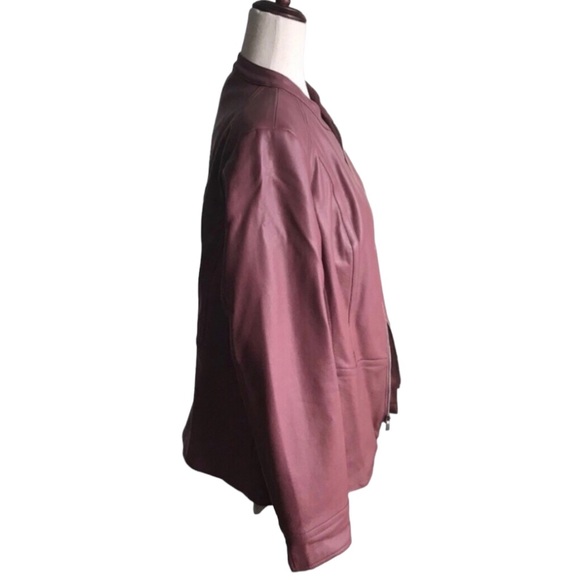 Faux Leather Jacket Size Medium Mauve Denim & Co. Rose Brown Full Zip Pockets - Picture 6 of 10